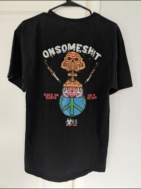 Black Graphic Tee with Peace Skull Back Print